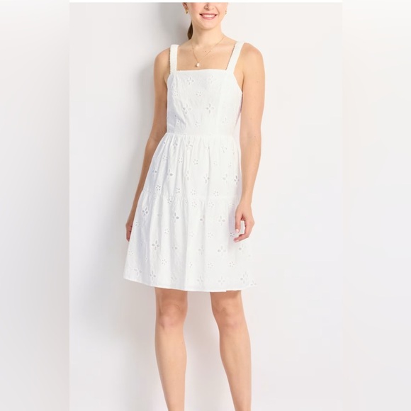 Lucky Brand White Smocked Mini Eyelet Sleeveless Sundress Size L - Picture 1 of 14